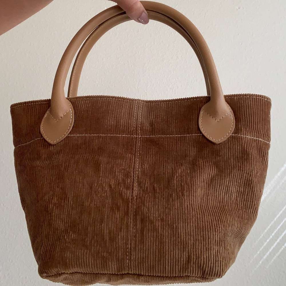 SOLD! Brown corduroy bag with leather handle